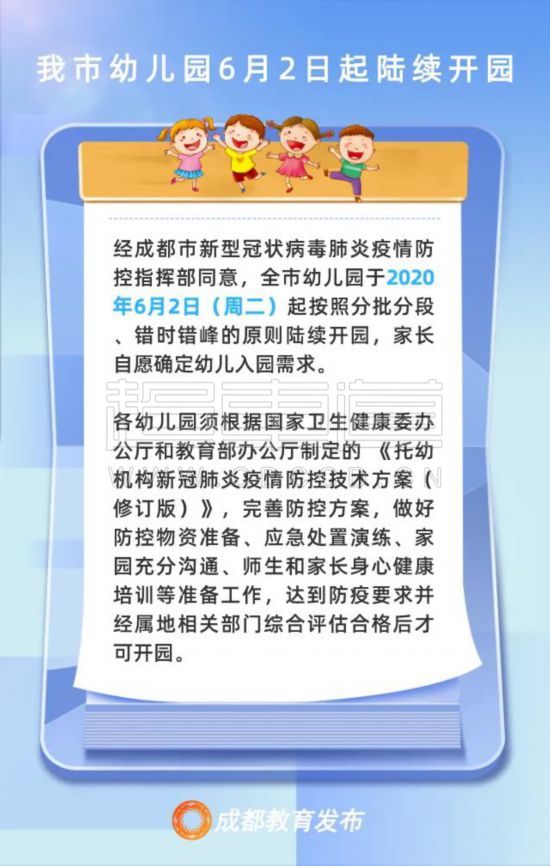 成都幼儿园6月2日起陆续开园！